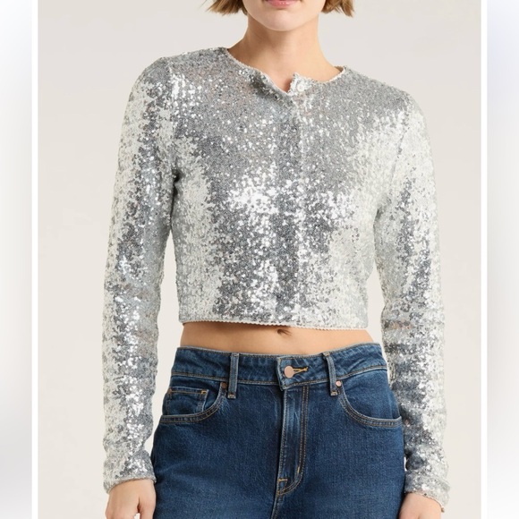 Good American Tops - Good American Cluster Sequin Crop Cardigan L NWT